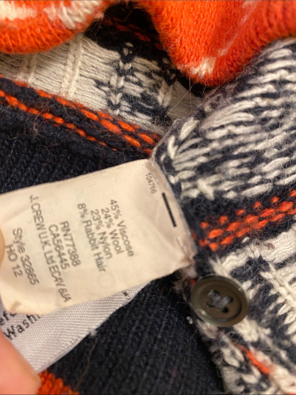 J. Crew Vintyge Navy, Orange & Cream Fair Isle Sweater. Size L . Style 32865 - Picture 5 of 8